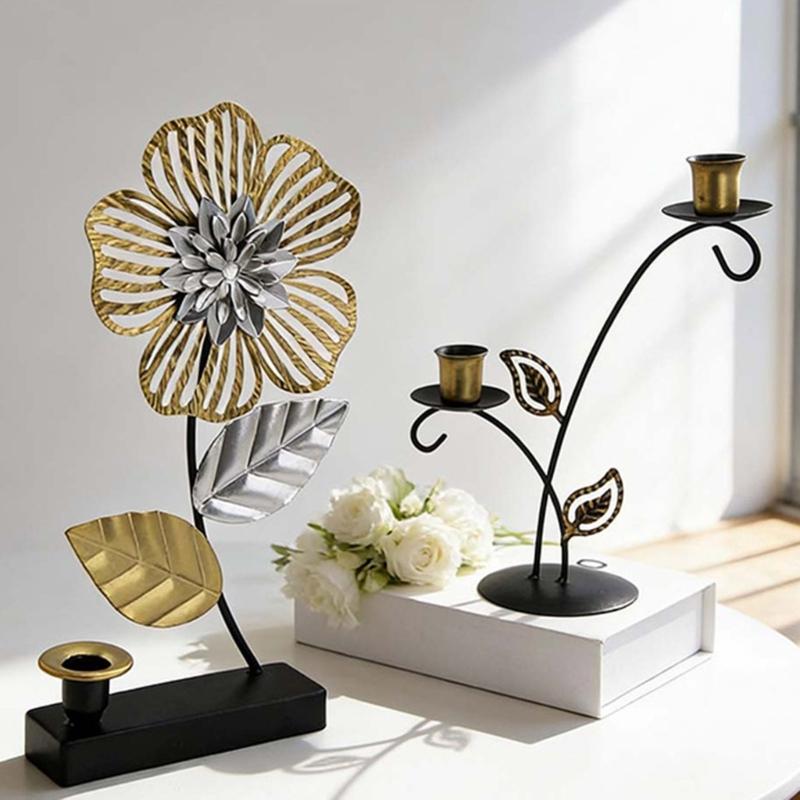 Modern Iron Flower Carving Taper Candle Holders Elegant Metal Candlestick Stand for Table Centerpieces Decoration Gift