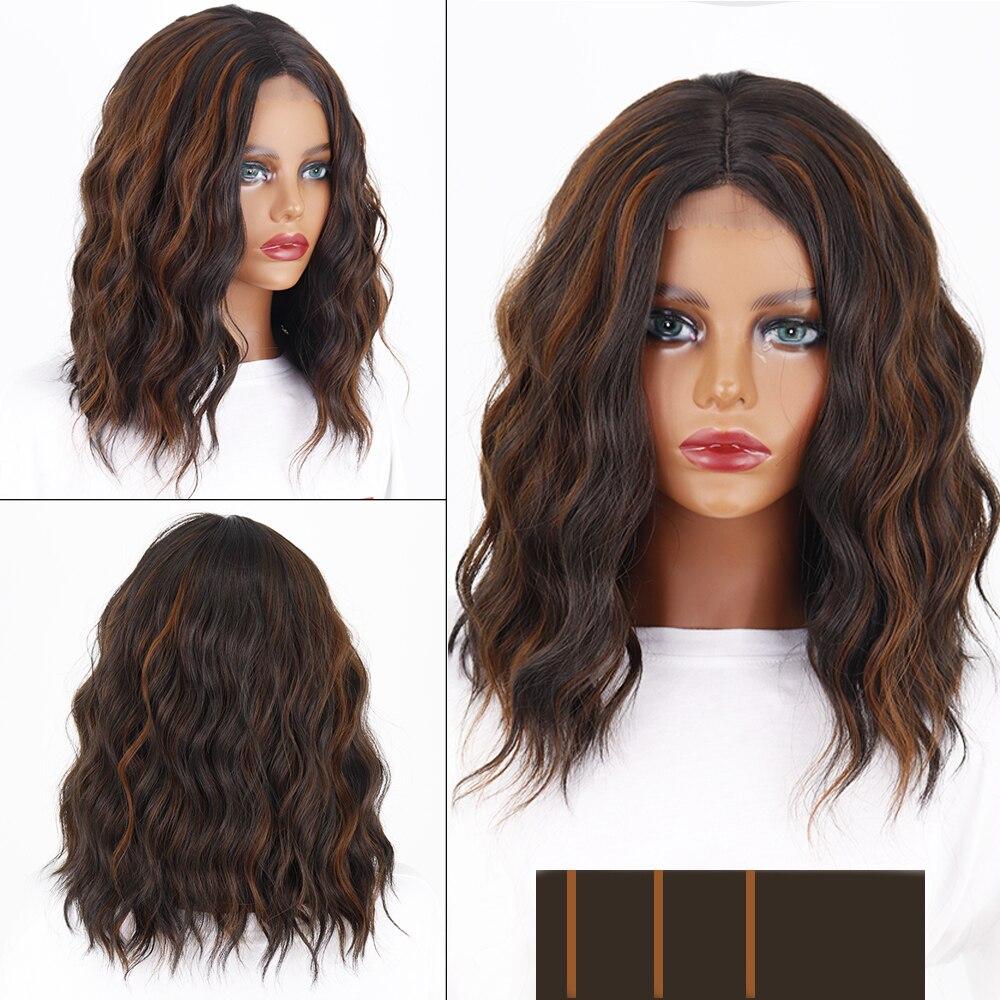 MERISIHAIR Synthetic Shoulder Length Wig Short Water Wave Wigs For Women Ombre Brown Pink Black  Gray  Daily Use