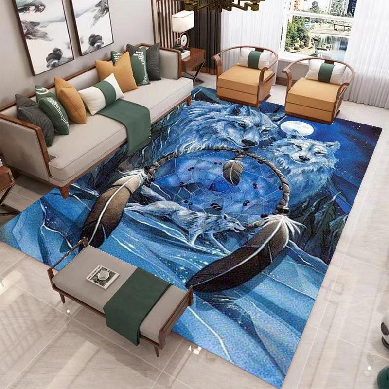 Wolf Carpet Wild Animal Doormat Bohemia Style Dreamcatcher Area Rug for Living Room Bathroom Decor Woodland Wildlife Floor Mat