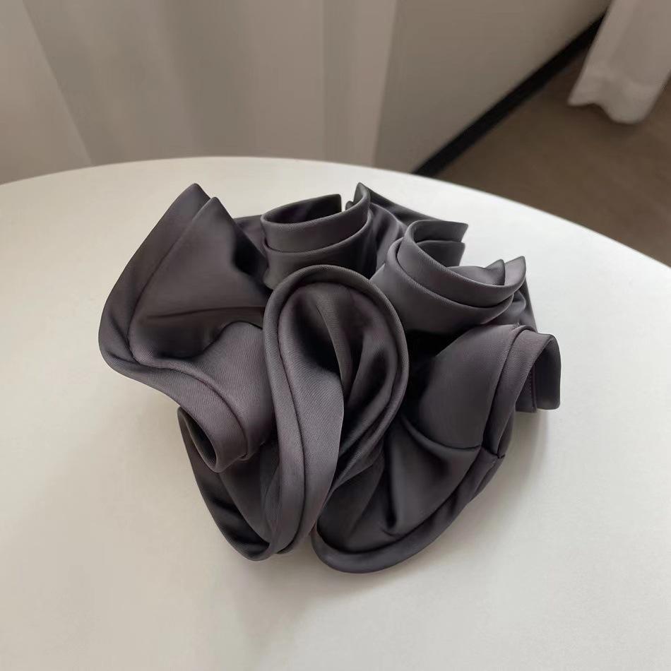 French Elegant Solid Color Scrunchies Black Brown Large Intestine Hair Bands Women Ins Fashion Flower Bud Satin Hair Ties Ropes