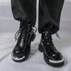 Men’s Retro Thick Sole Platform Punk Boots Elevator Street Style Big Head Motorcycle Boots High Boots Plus Size