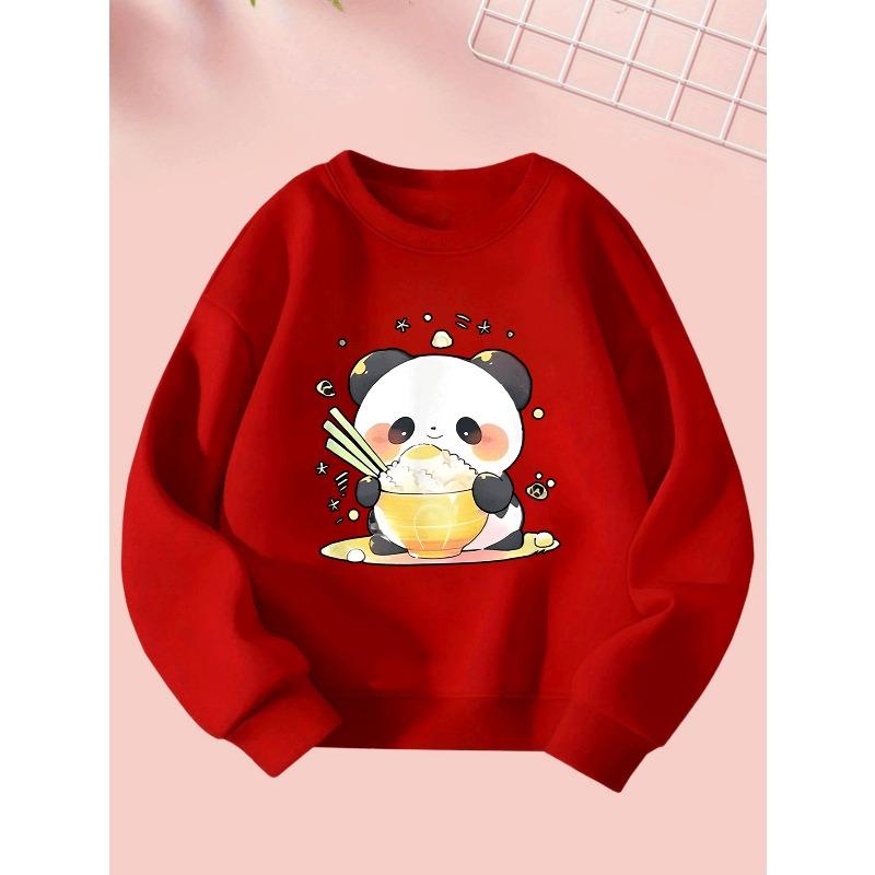 ' Cute Panda Print Sweatshirt - Cozy Winter Warm Long Sleeve Sweater with Adorable Panda Bear Pattern, Soft Round Neck Casual Sweater & Play