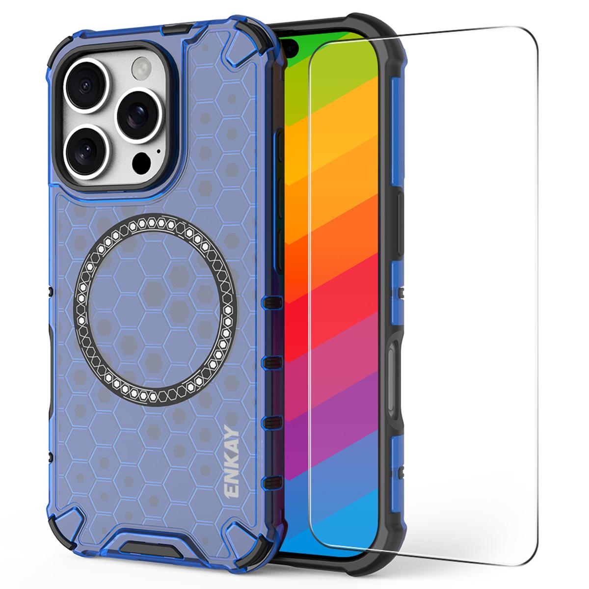 

For iPhone 16 Pro Max Case Compatible with MagSafe TPU+PC Phone Cover with Screen Film Blue