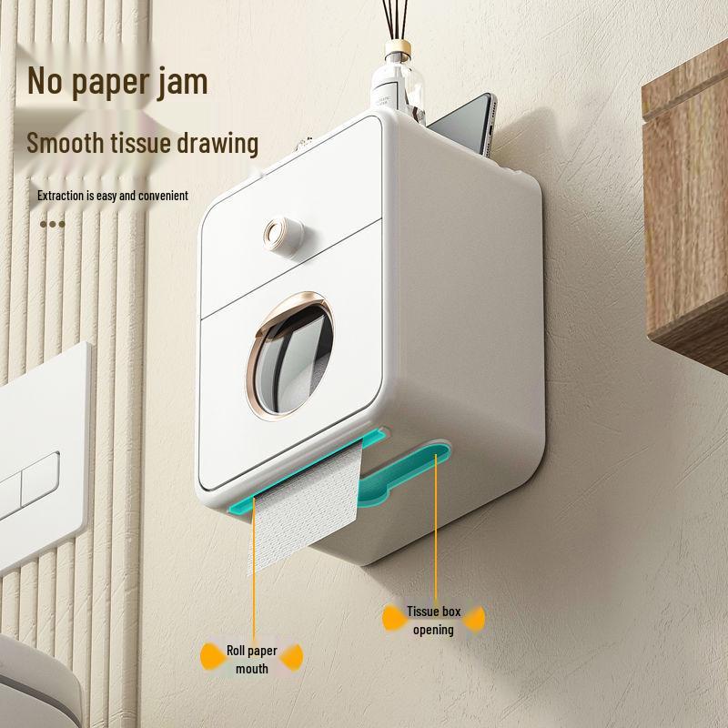 Wall-Mounted Waterproof Bathroom Tissue Box - Punch-Free Toilet Paper Storage Rack