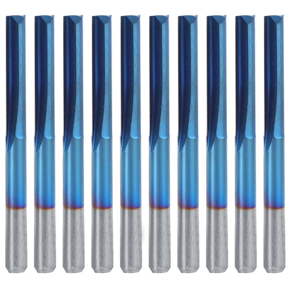 ZDZCYS17DL 10Pcs Cemented Carbide 3.175mm Handle 2Flute Straight Milling Cutter Blue