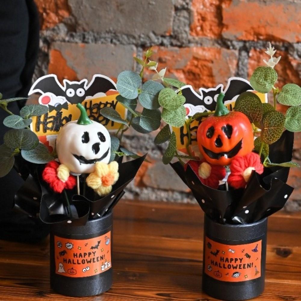 New Creative Halloween Pumpkin Decorations Goth Pumpkin Design Artificial Flower Props DIY Fake Flower Bouquet Party Supplies