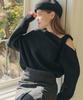 ZEROSTREET [4 Colors] Ribbon Asymmetrical Off-Shoulder Sweater