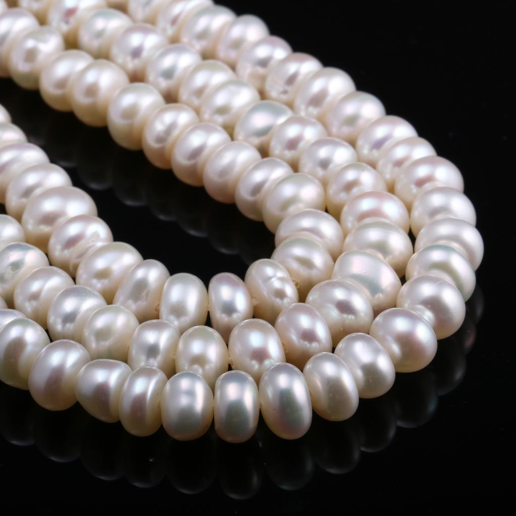 1String, Natural Freshwater Pearls, 7-8 Mm White Pink Coin Pearl Beads for Jewelry Making DIY Necklace Supplies, Birthday Party Gifts for Women, 36cm