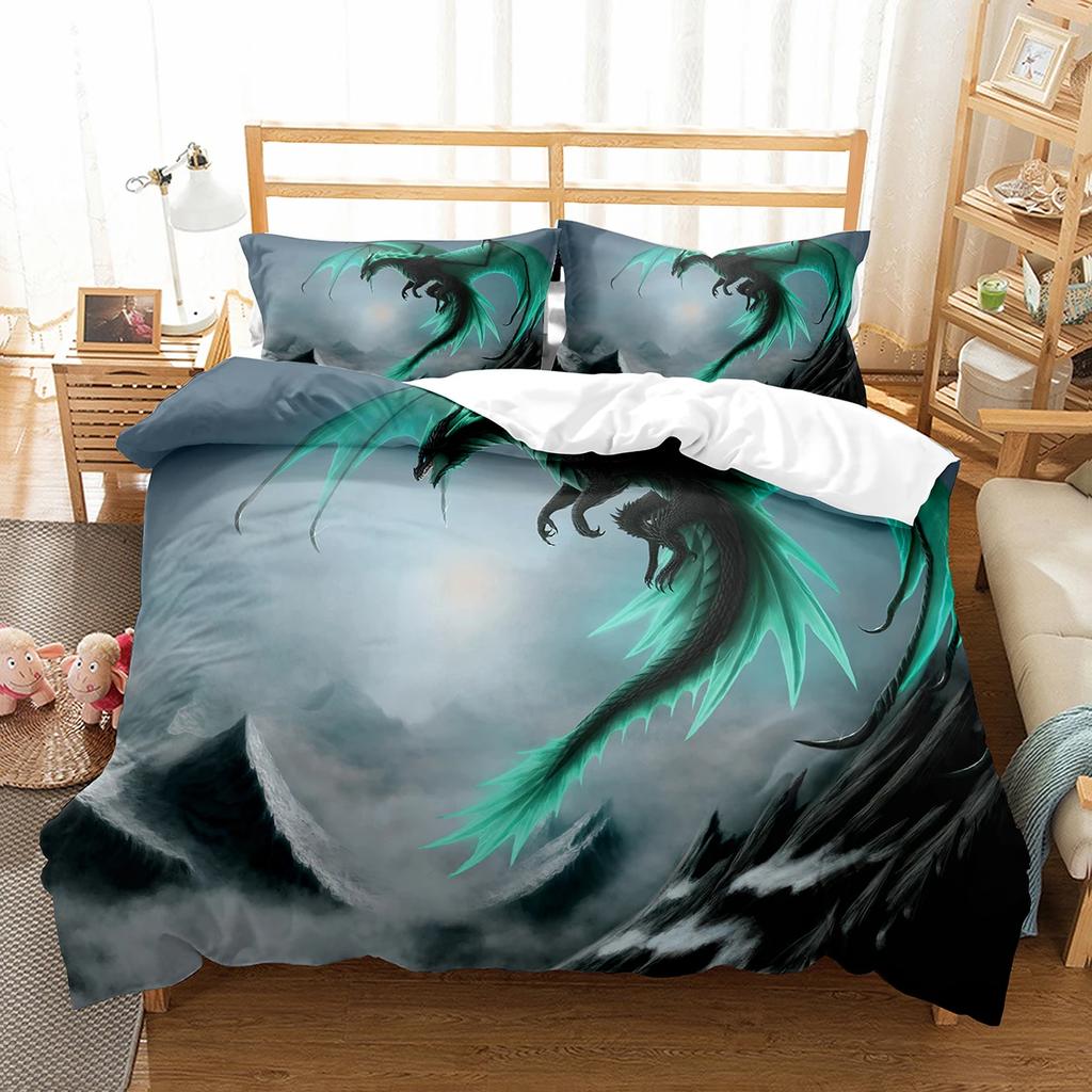 Purple Dragon Duvet Cover Jungle Animals Myths and Legends Dragon Children Boys Children Teens for Bedroom Decoration Queen King