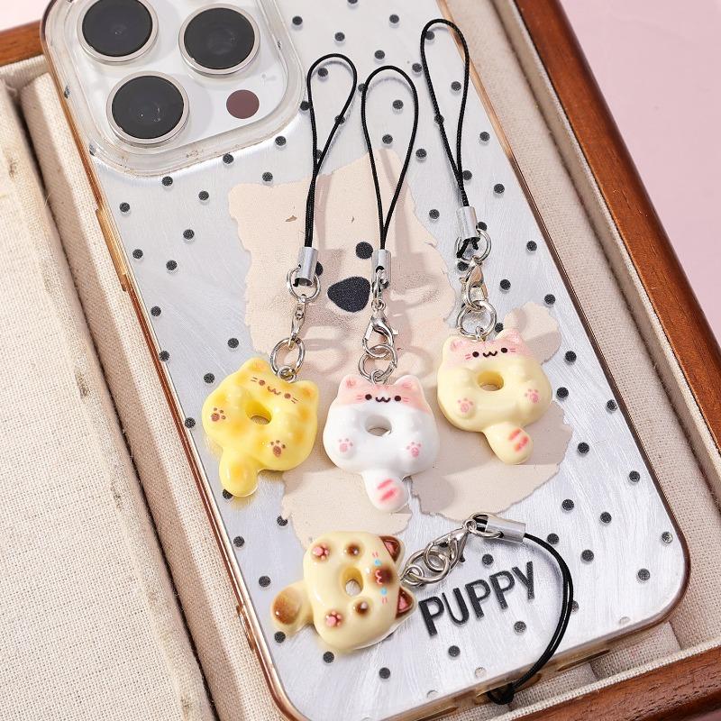 Cute Cartoon Cat Cookie Phone Charm Strap Soft Kitty Phone Lanyard Strap Key Chains Bag Pendant Decoration Handmade Gift