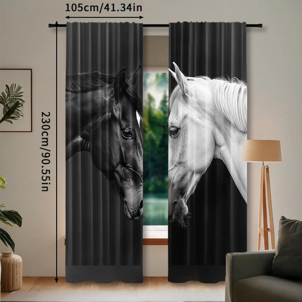 2pcs   2D Animal Horse Printed Curtains   Decorative Window Drapes   Rod Pocket Window Treatment   for Bedroom Living Room   Home Dec