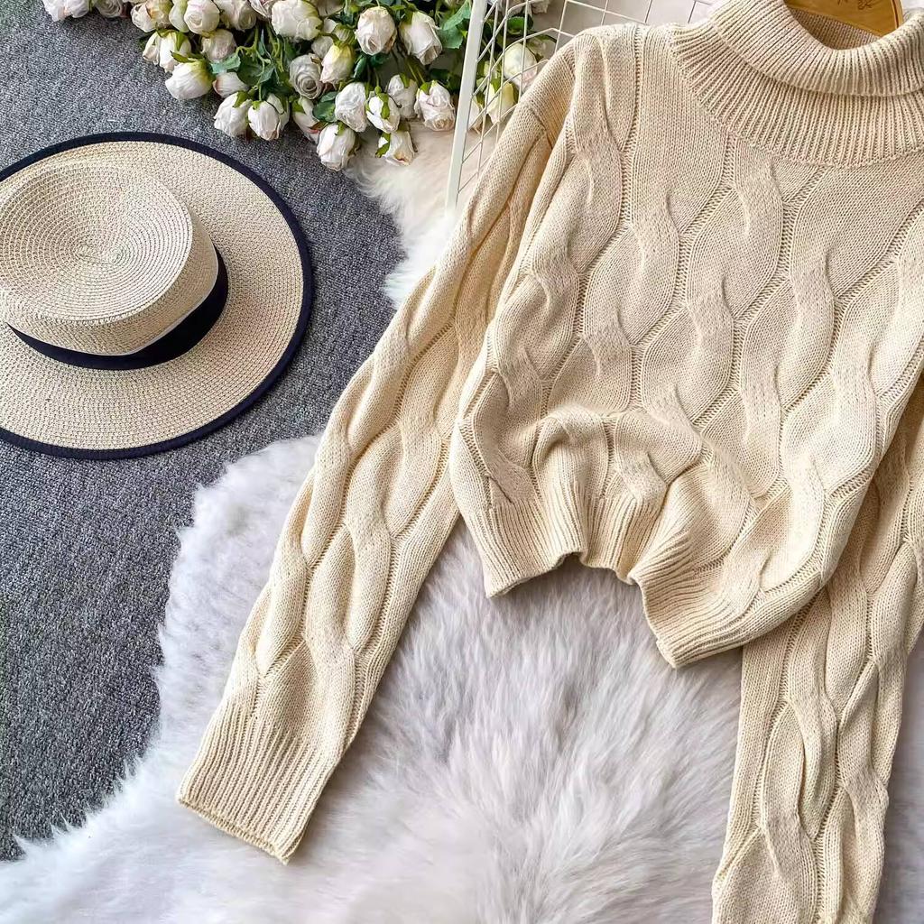 Autumn 2 Piece Set Turtleneck Sweater For Women Casual Fashion Style Chic Weave Top + High Waist Elegant Long Skirt