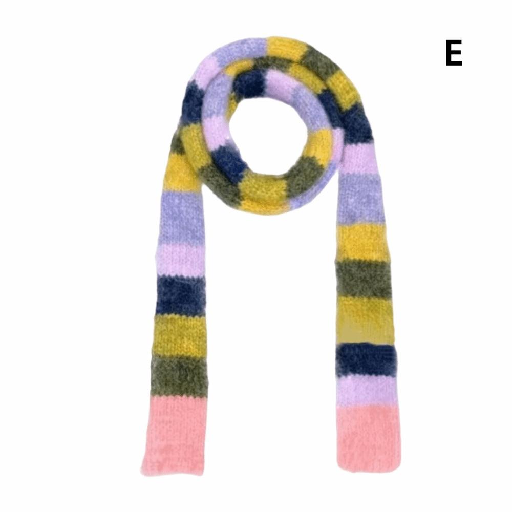 Y2K Style Sausage Thin Scarf Warm Color Splicing Rainbow Color Scarf Cold Weather