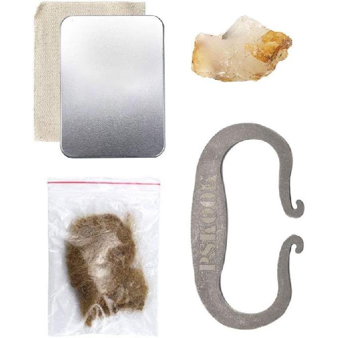 PSKOOK Flint and Steel Single High Carbon Steel Fire Striker English Flint Stone Emergency Jute Tinder Bushcraft Special-Shaped Set