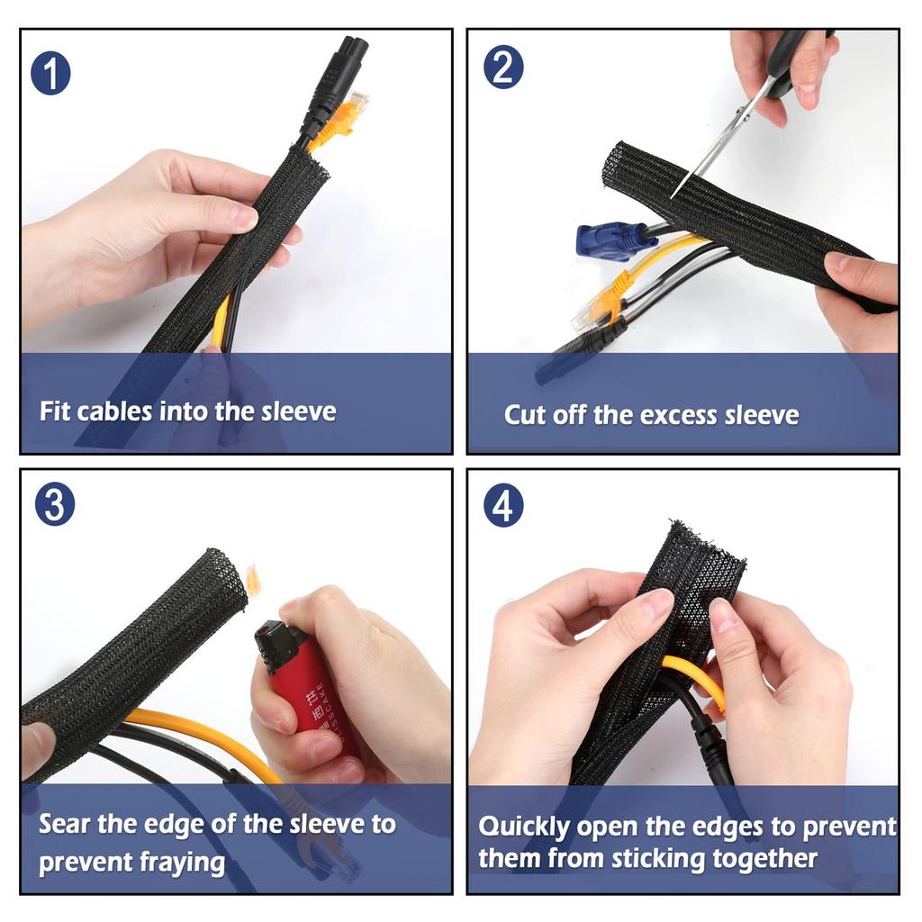 Hocerlu Cable Storage Sleeve, Cable Cover, Braided, Approx. 3m Length, 13mm Diameter, Black