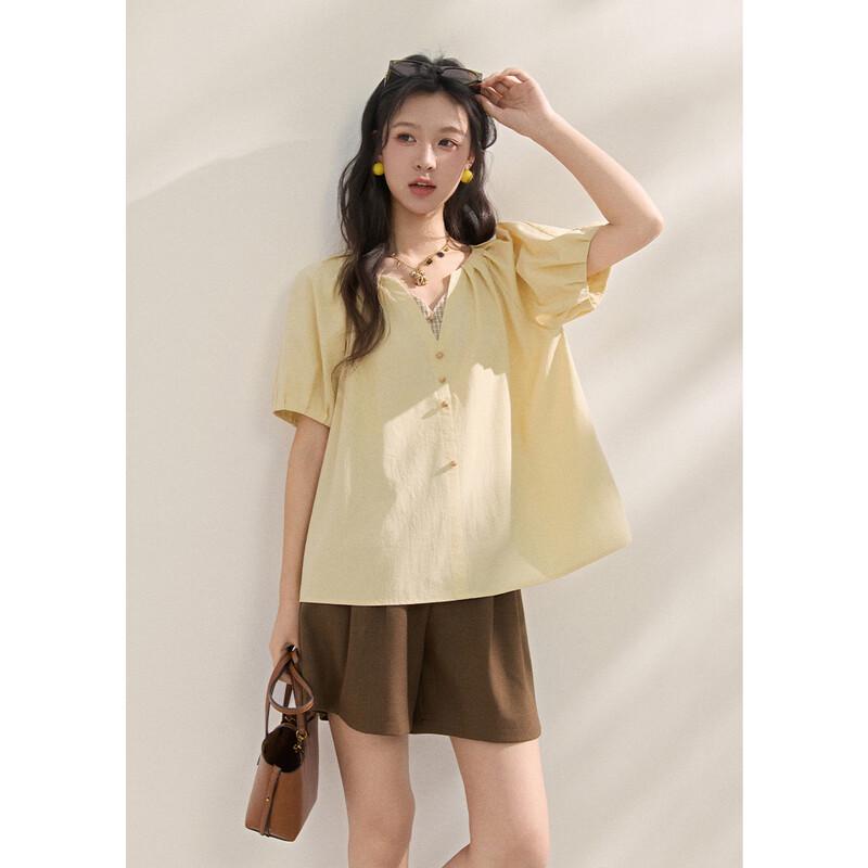 MISHOW V-neck Puff Sleeve Short Shirt