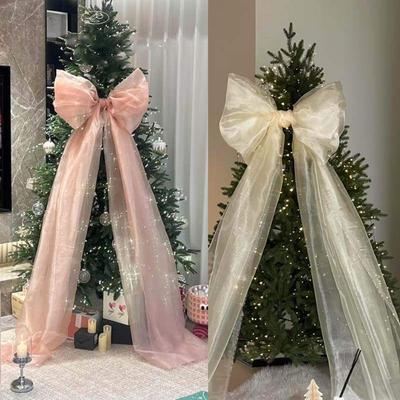 Large Christmas Bow Tie Hanging Pendant for Christmas Tree Organza Bow Decor DIY Navida Outdoor Bowknot 2026 New Year PartyDecor