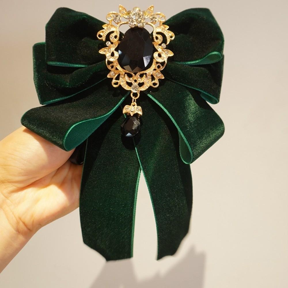 Retro Polyester Bowtie velvet Adjustable Collar Flower Diamond Collar Pins Women