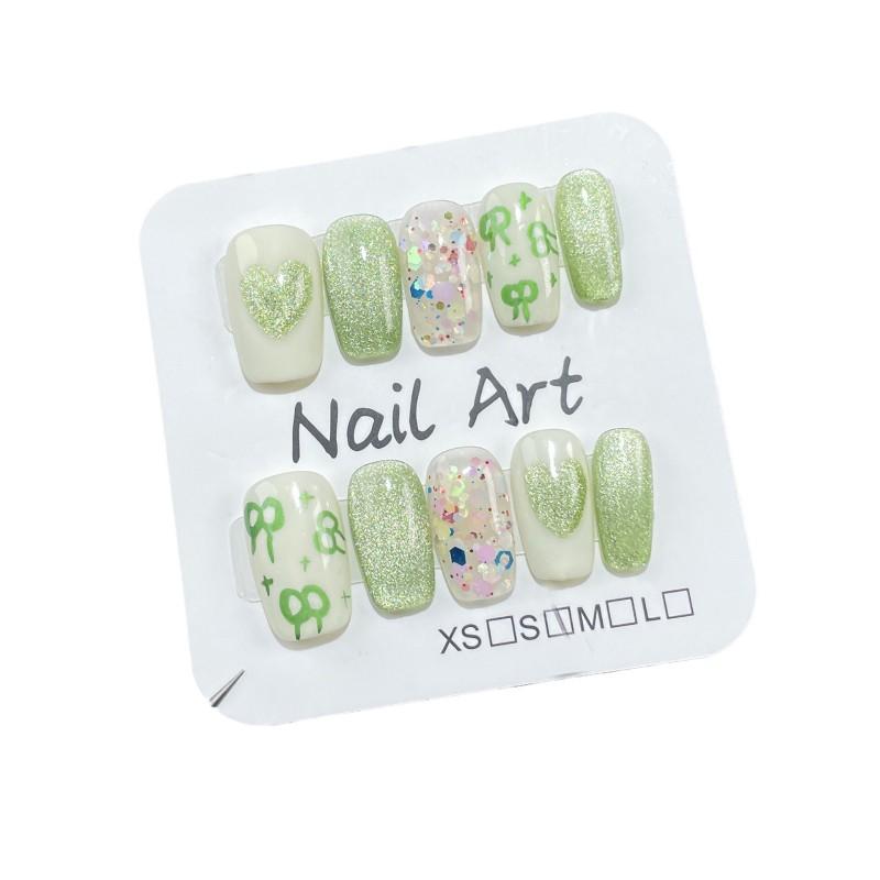 Handmade Press-On Nails With Cat Eye Effect Cute Bow Heart Design Short Style Thin Invisible Fit Women