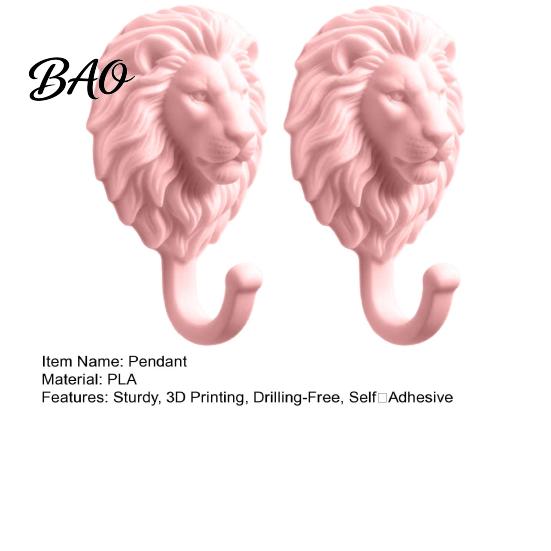 Adhesive Lion Hook for Wall 2Pcs Lion-Head Hooks, 3D Printed Animal Shaped Hanger, Self?Adhesive No Damage Key Holder Coat Towel Hook, Home Entryway