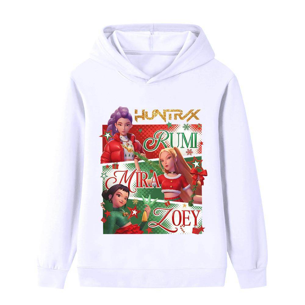 B1264 Kids Boys Girls Christmas New Year Kpop Rumi Zoey Mira Print Long Sleeves Hoodie