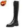 Fashion Lace-up Winter 2024 With Laces Women's Long Boots Black Ladies Knee High Shaft Shoes Designer Luxury Spring Autumn Demi-season