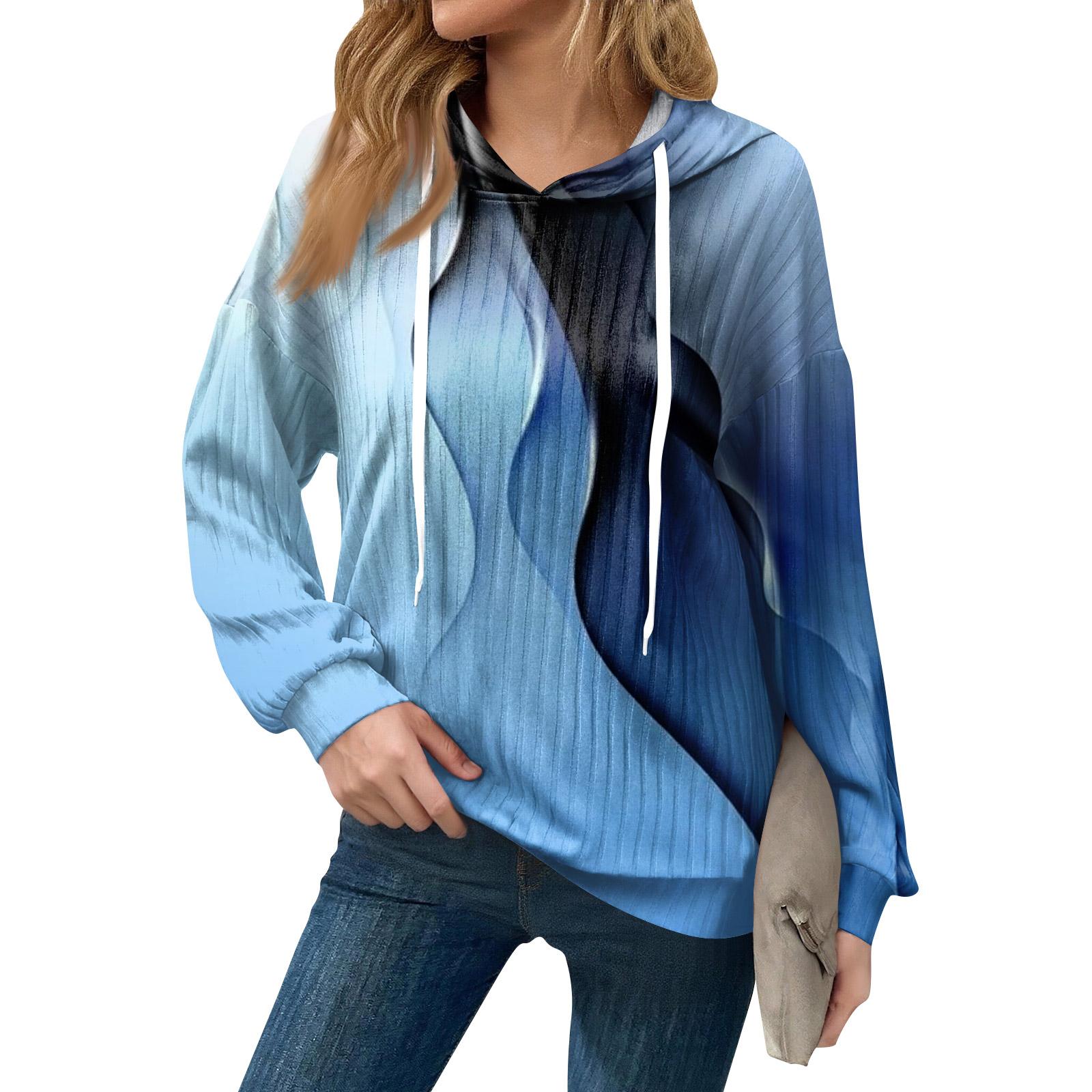 

Толстовки для женщин оверсайз зимние милые свитшоты пуловер трендовая осенняя одежда L синий