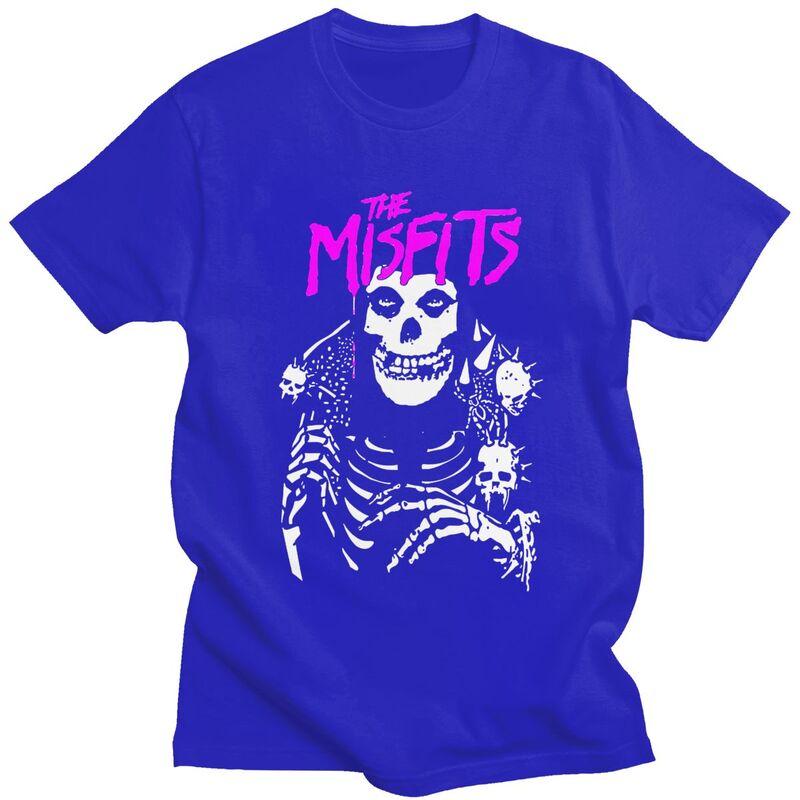 Custom Horror Punk Rock Misfits Skull T Shirts for Men Pure Cotton Tee Tops Tshirt Casual Tshirt