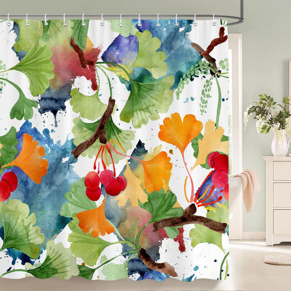 Colorful Tulip Pattern Bath Curtain Waterproof Fabric Shower Curtains Flowers Bathtub Screen With Hooks for Bathroom Home Decor