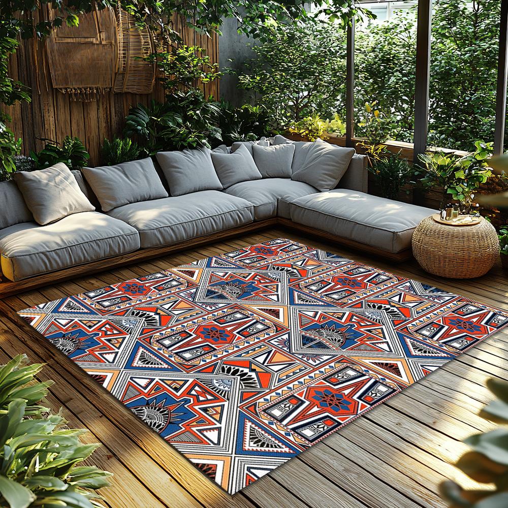 Geometric Pattern Area Rug Non-Slip Floor Mat Washable Modern Living Room Carpet Home Decor Bohemian Style Entryway Rug Indoor O