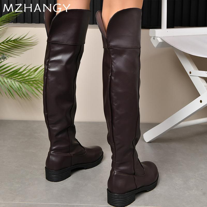 Fashion Platform Women High Boots Mid Heels Designer Fashion Leather Shoes Woman 2024 Trend Winter Casual Goth Chelsea Botas Mujer Shoes