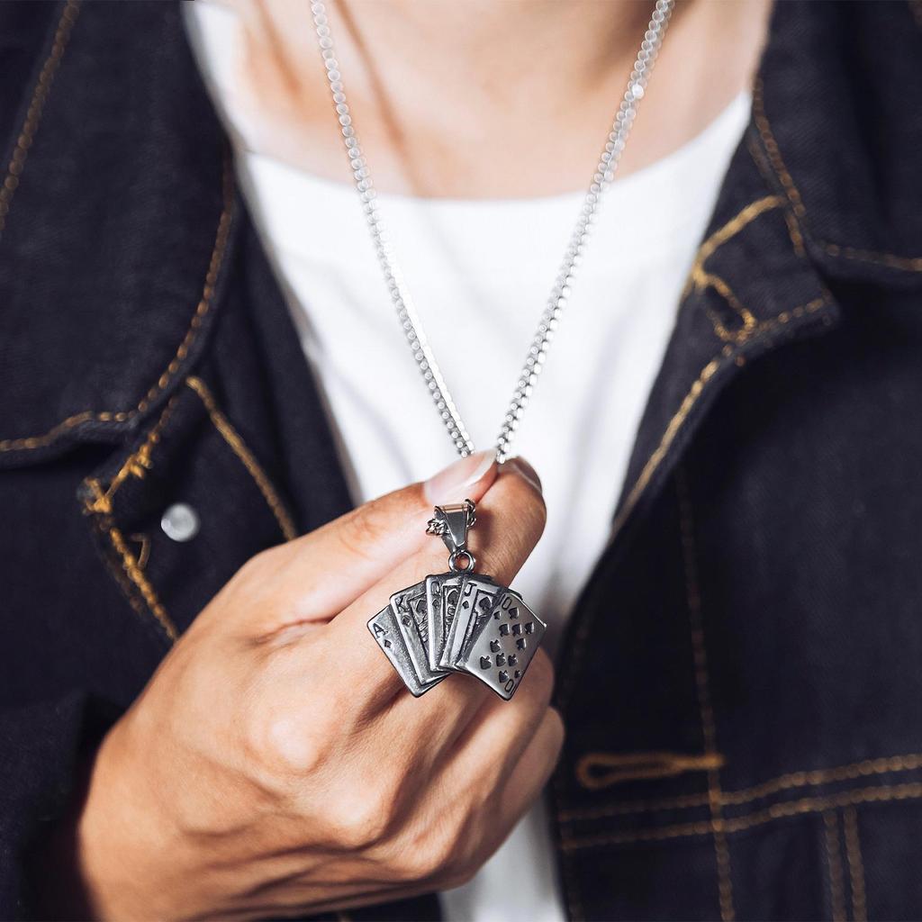 S925 Poker Straight Flush Hanger Ketting - Trendy Minimalistische Ketting voor Mannen & Vrouwen