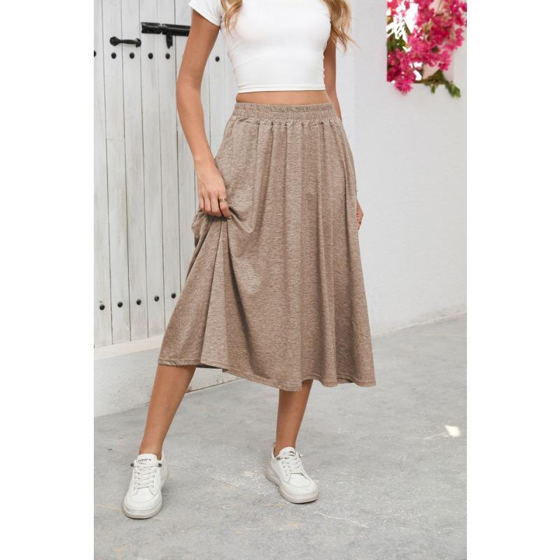 

Loose High Waisted Casual Summer A-line Large Skirt Commuting Elegant Solid Color Simple Skirts Ladies Fashion Sweet Simple Pleated Clothing XXL хакі