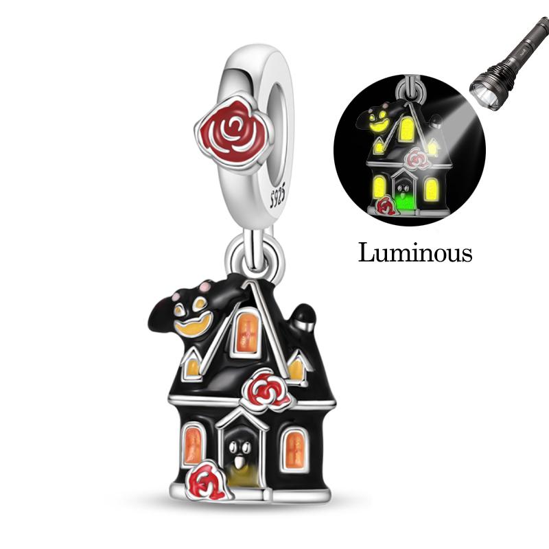 Halloween Charms Bead Copper Black Magic Hat Spider Luminous Skull Dangle Fit Bracelet Necklace Diy Jewelry