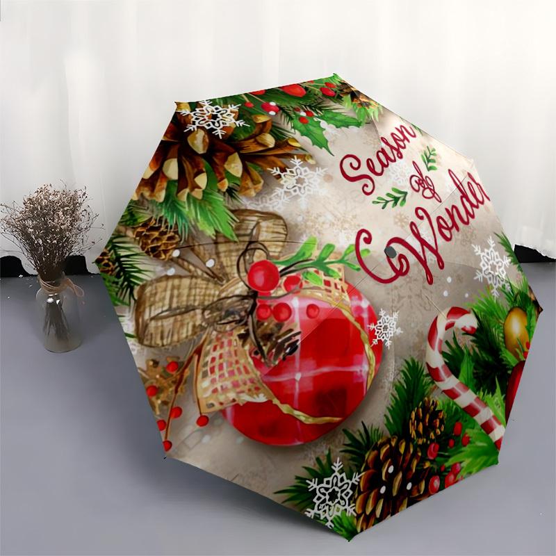 1pc Season of Wonder Christmas Ornament Umbrella with Plastic Handle,Suitable for All Seasons Home Travel Outdoor UmbrellaDD170