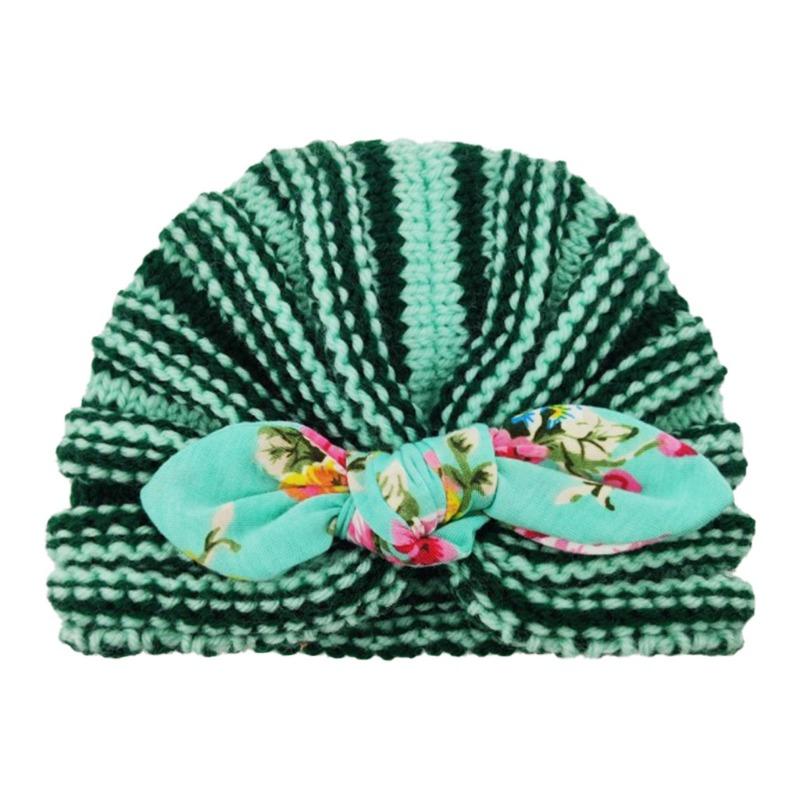 New striped wool hat printed rabbit ears baby children's thermal insulation versatile thermal insulation