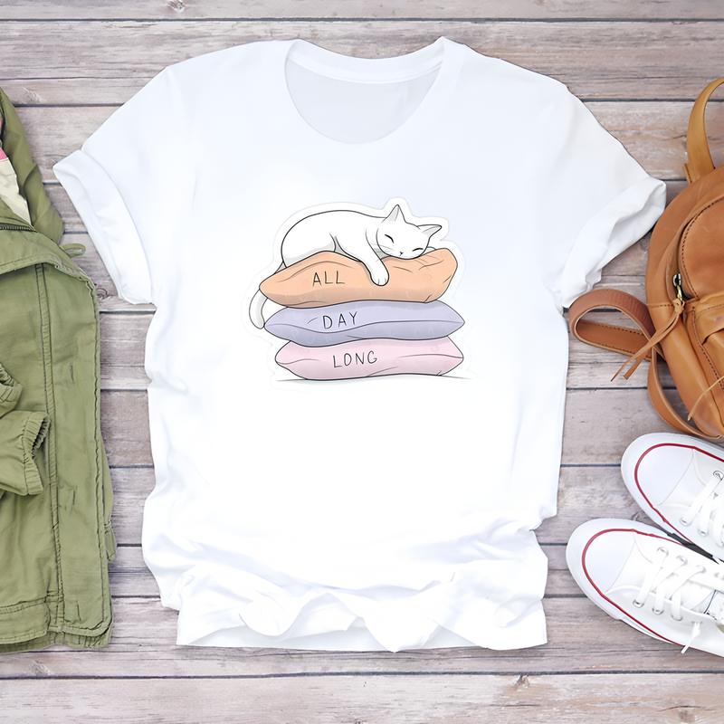 Short-sleeve T-shirt with trendy summer prints, cute and fashionable daily wear for women.