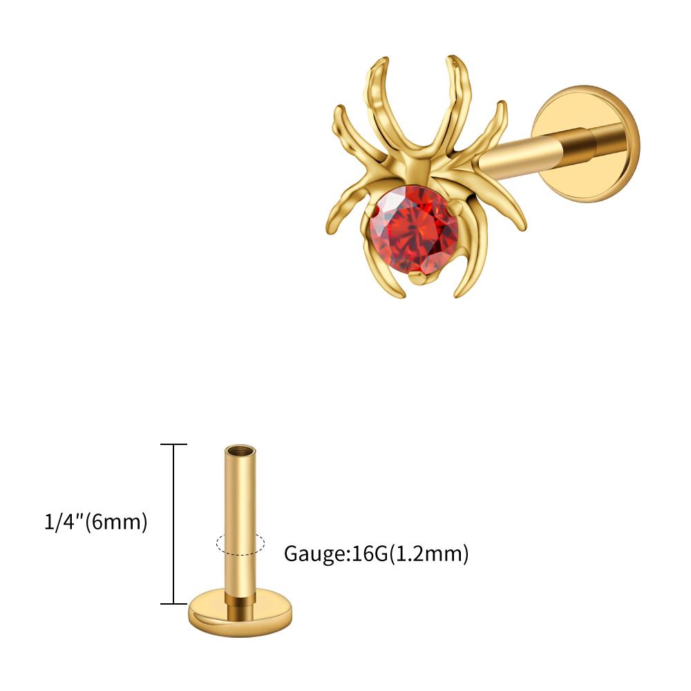 Right Grand ASTM F136 Titanium 16G CZ Spider Cartilage Earring Animal Spider Helix Tragus Lobe Stud Halloween Piercing Jewelry