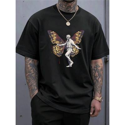 T-Shirt Men Cotton Breathable Graphic Everyday Summer Black T Shirt with Butterfly for Man Graphic Print for Casual Streetwear StyleSoft Touch