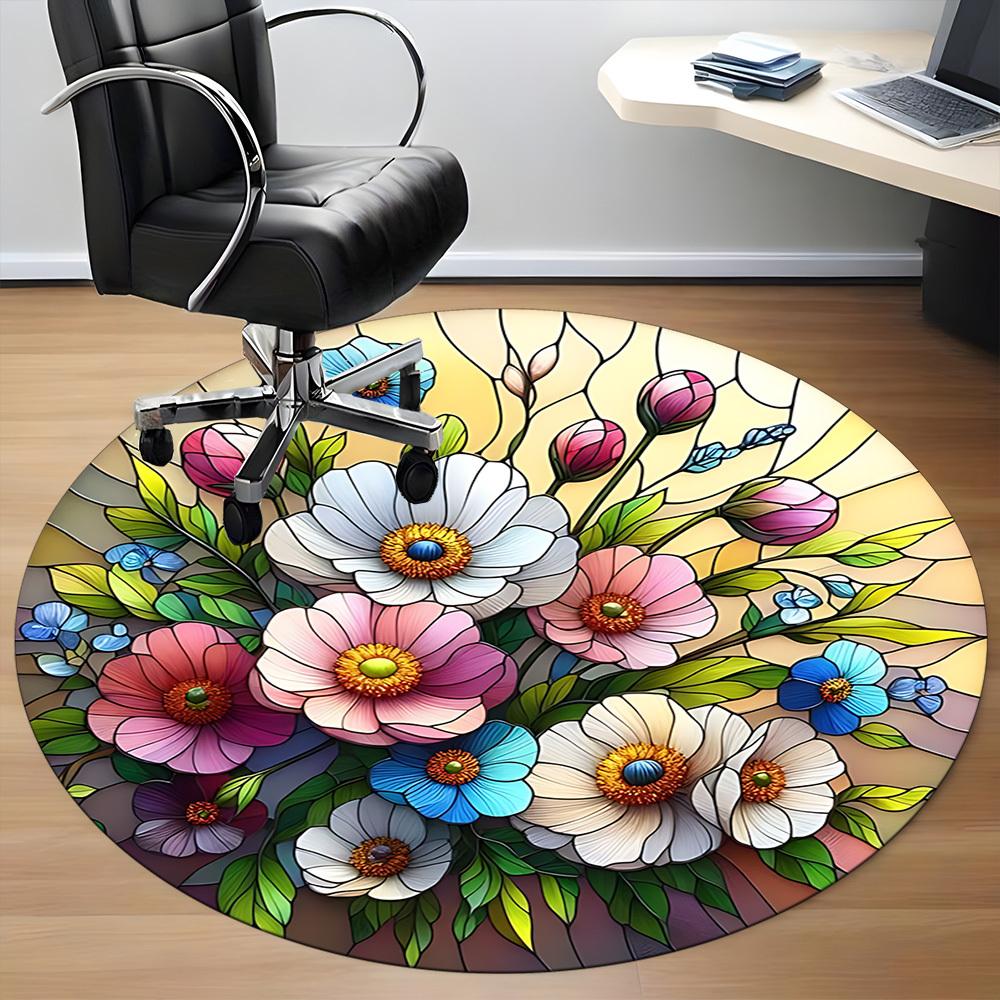 1pc Floral Stained Office Round Area Rug, Indoor Mat Suitable ForOffice, Under Office Chairs Bedroom Living Room Home Decor, Room Deco  D092