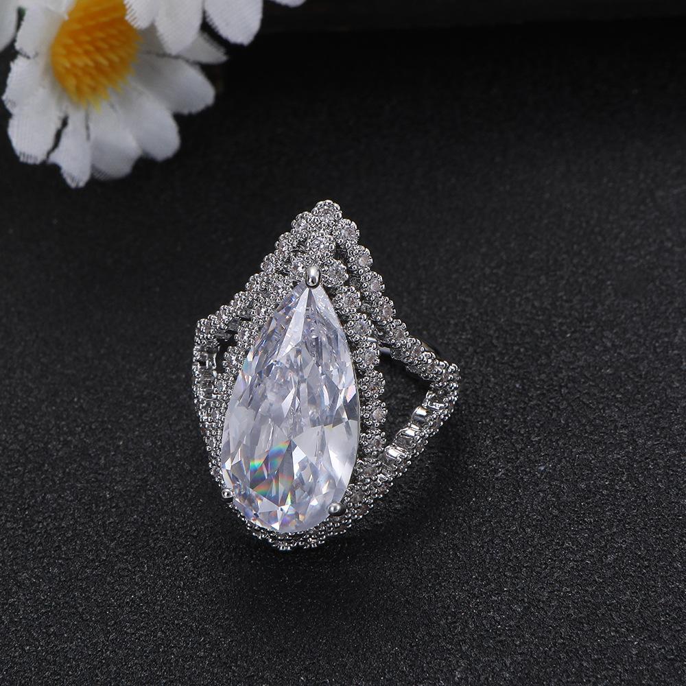 

Light Luxury Pear Shaped Diamond Ring with Heavy Design Sense, Exquisite Jewelry for Brides Weddings and Banquets adjustable open ring