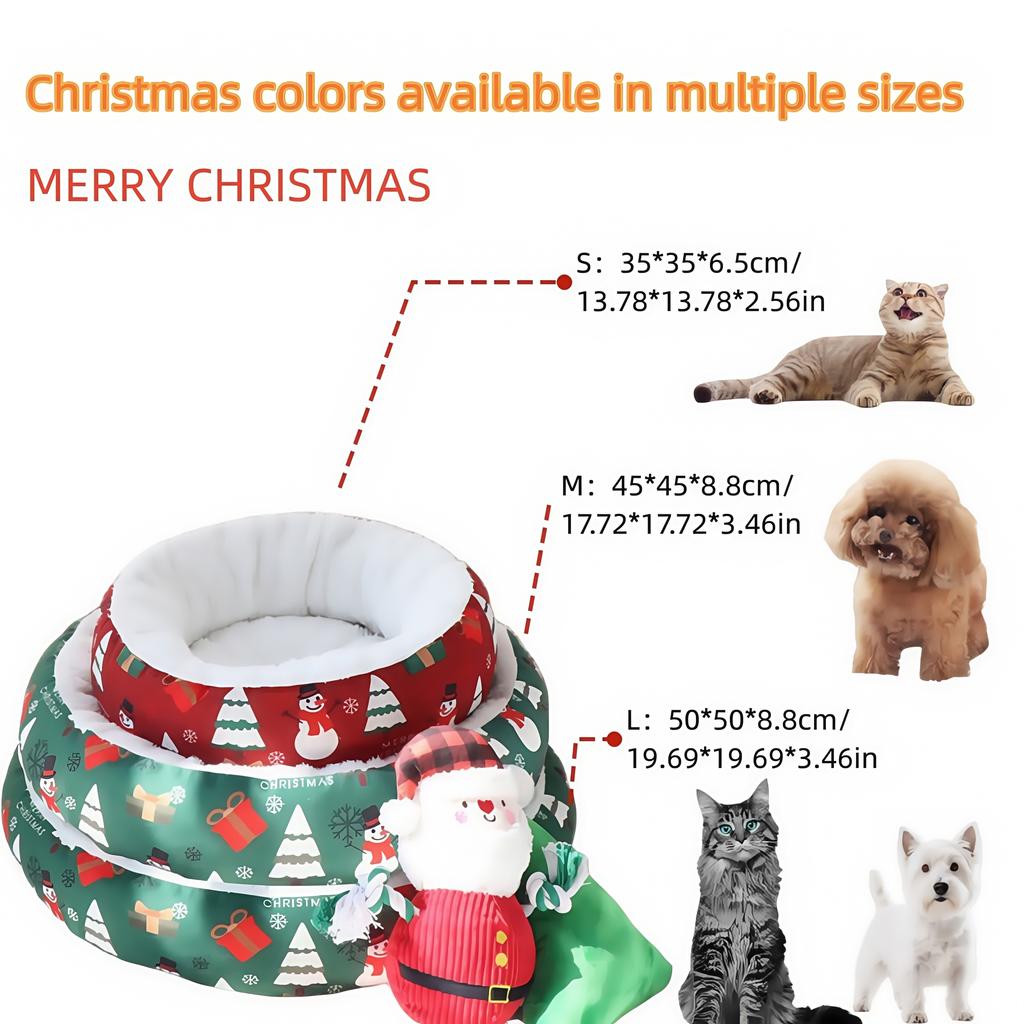 Soft Polyester Circular Christmas Pet Bed Warm Winter Bed for Small/Medium DogsPlush Cushioning,Perfect Christmas Gift for Pets