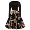 Autumn and Winter New Retro Women's Clothing Round Neck Long-sleeved Black Spelling Print Pendulum Dress