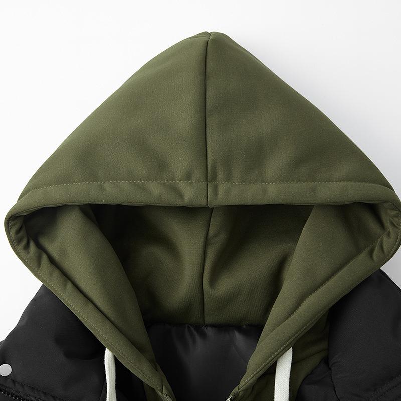 2025 Autumn and Winter New Fake Two-piece Hooded Men's Cotton Clothes Thickened Warm Trend Versatile Loose Cotton-padded Jacket