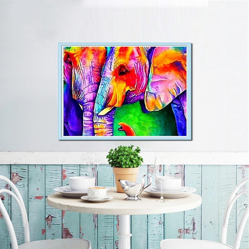 Diamant-Malerei, bunter Elefant, voller Bohrer, rundes Diamant-Stickbild