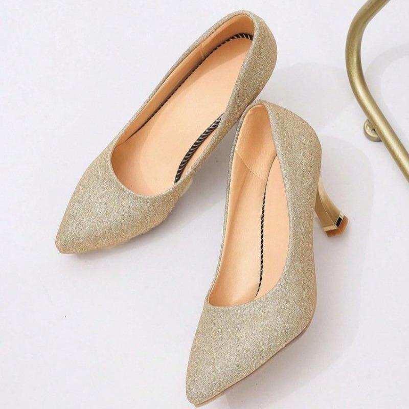 Women Fashion Sweet Light Weight Gold Soft Leather Stiletto Heel Shoes Lady Classic Office Career Work Pumps Zapato Mujer