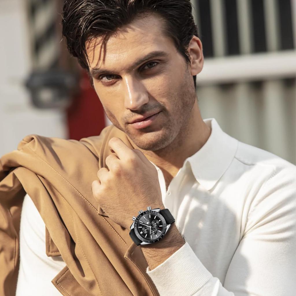 BY BENYAR Analog 50M Water Leather Quartz Gift for Men Men's Watch, Chronograph, Watch, Resistant, Business, Simple, Stylish, Popular, Formal, Strap,