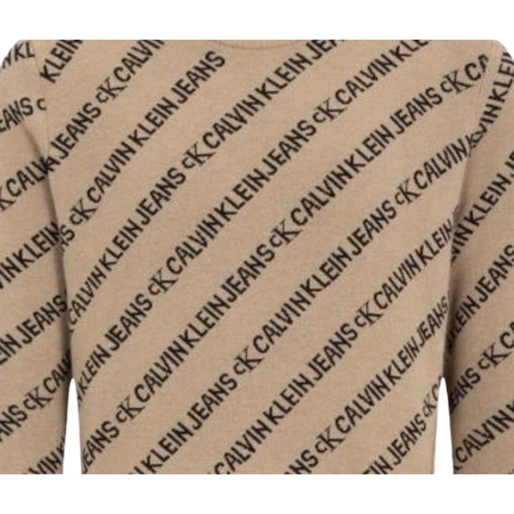 Calvin Klein Allover Letter Jacquard Crewneck Sweater Men Sweater Khaki J319617-PBF