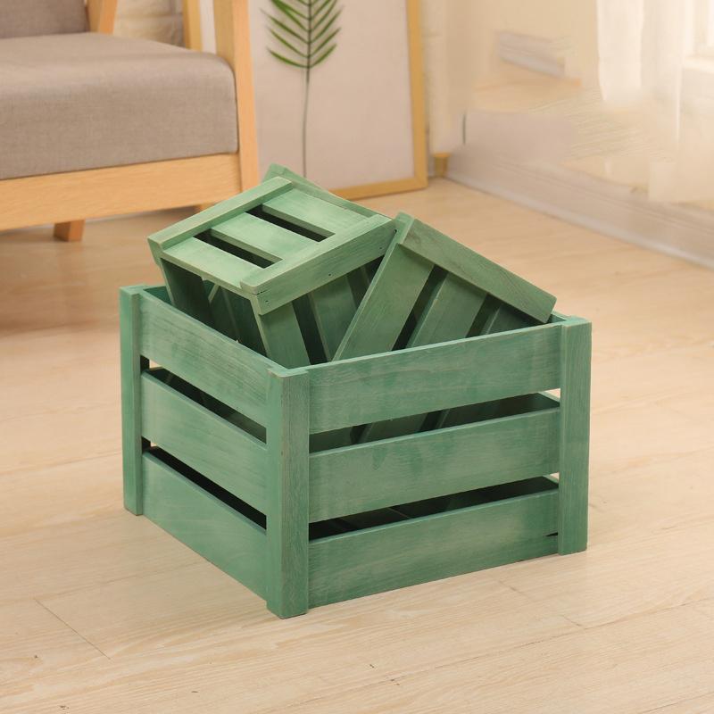 

1 набор из 3 деревянных ящиков для хранения бытовых мелочей в пасторальном стиле коричневого/бежевого/зеленого цвета, корзина для сращивания деревянных полосок для игрушек, фруктов и книг. зелёный