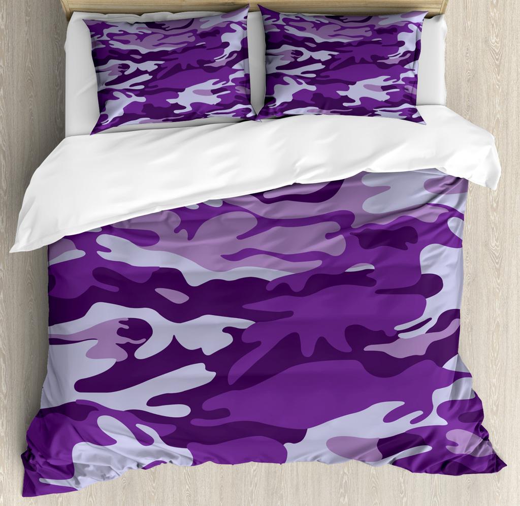 Camouflage Duvet Cover Set, Camouflage Concept Concealment Artifice Hide Force Uniform Pattern Fashion, 3 Piece Bedding Set